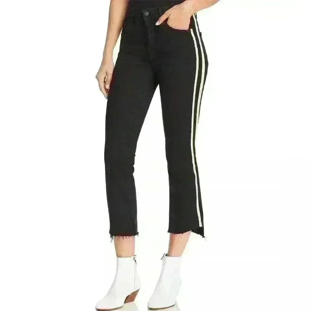 MOTHER Insider Striped Crop Step-Hem Fray Jeans in Guilty Racer
